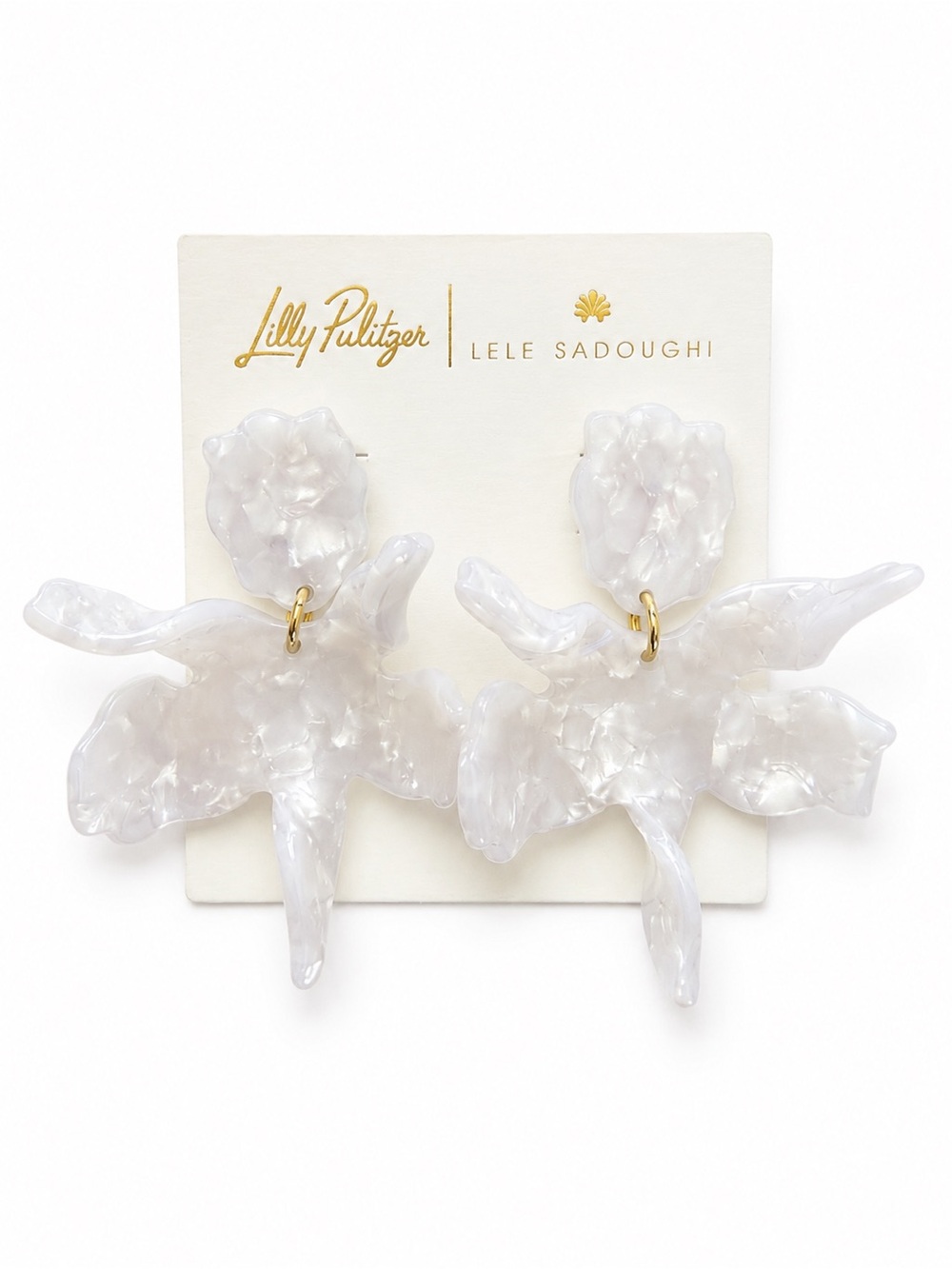 Lilly Pulitzer x Lele Sadoughi Mother of Pearl Lily Earrings NWT